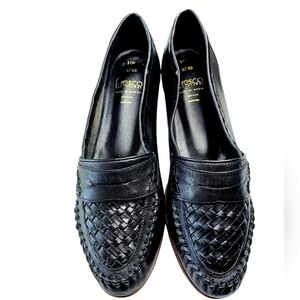 Fresco by Pierre Black Woven Weave Leather Penny Loafers 10 M Made In Brazil NEW